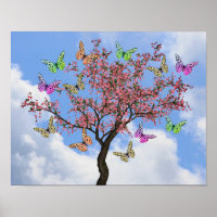 Butterflies And Flowering Tree 