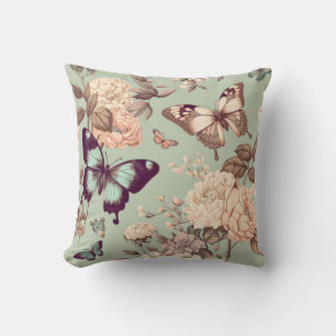Butterflies and flowers ωερυ light green decor cushion