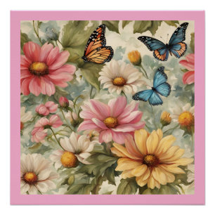 Butterflies and Flowers Art Poster