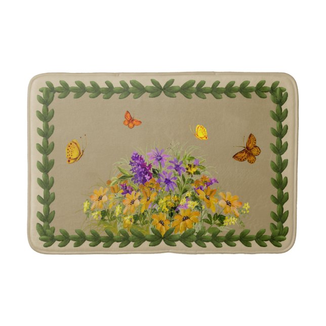 Butterflies and Flowers Bath Mat (Front)