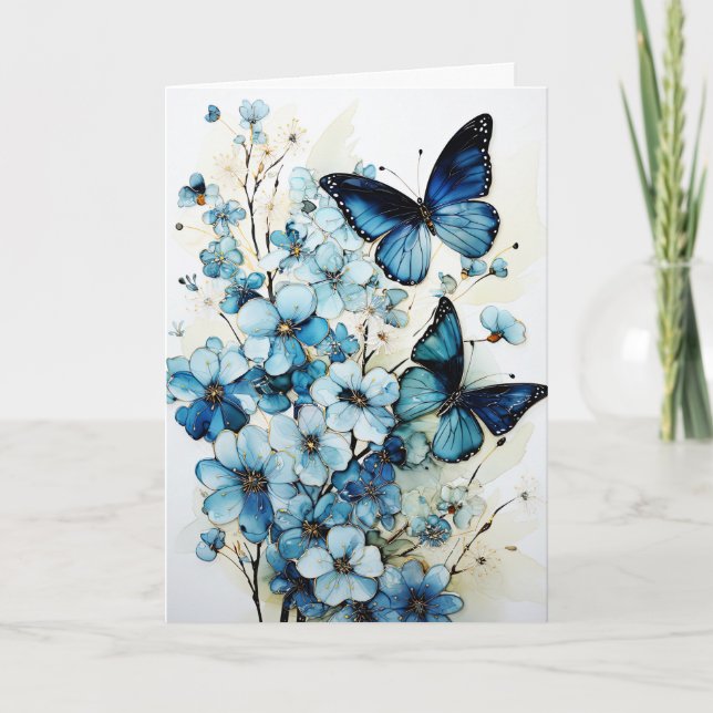 Butterflies and Flowers Blank Note Greeting Card (Front)