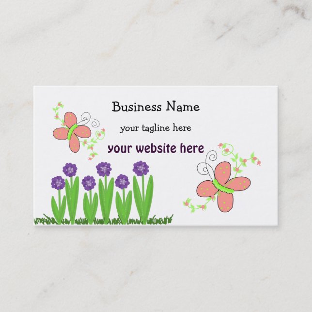 Butterflies and  Flowers Business Card (Front)