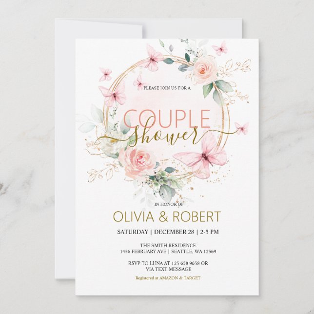 Butterflies and flowers Couple Shower Invitation (Front)