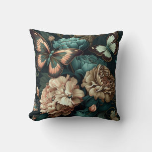 Butterflies and flowers dark classic design cushion