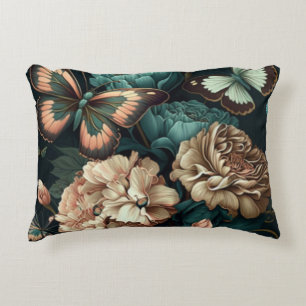 Butterflies and flowers dark classic design decorative cushion