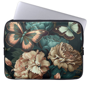 Butterflies and flowers dark classic design laptop sleeve