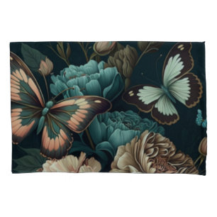 Butterflies and flowers dark classic design pillowcase