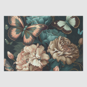 Butterflies and flowers dark classic design tissue paper