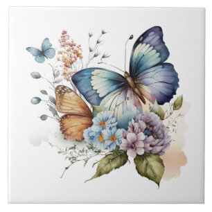 Butterflies and Flowers Floral  Tile