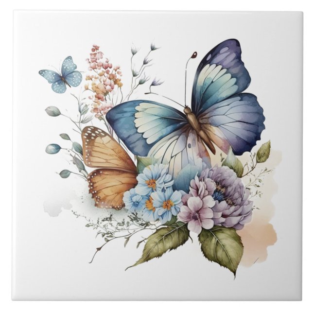 Butterflies and Flowers Floral  Tile (Front)