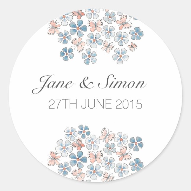 Butterflies and Flowers Floral Wedding Stickers (Front)