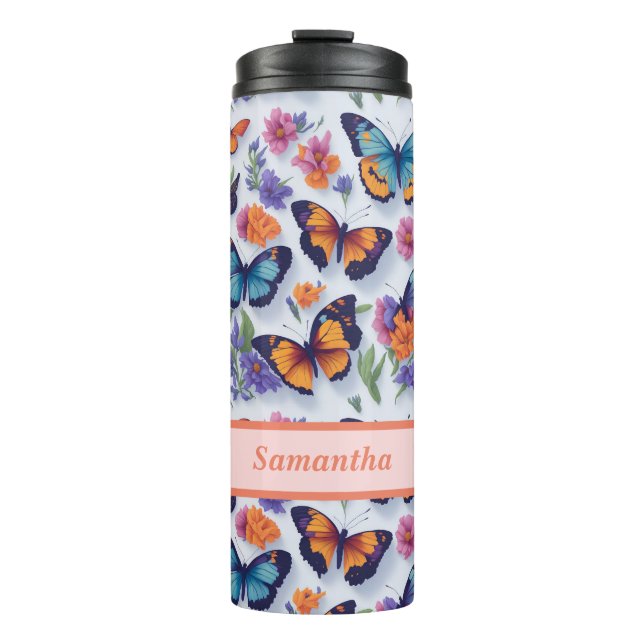 Butterflies and Flowers for Girls and Women Thermal Tumbler (Front)