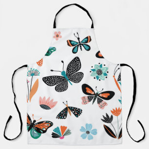 Butterflies and flowers,hand drawn collection of d apron