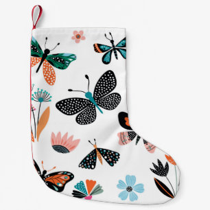 Butterflies and flowers,hand drawn collection of d small christmas stocking