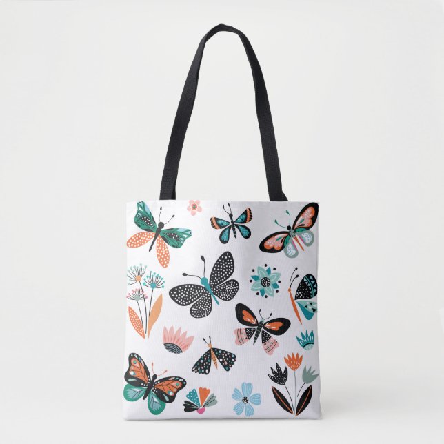 Butterflies and flowers,hand drawn collection of d tote bag (Front)