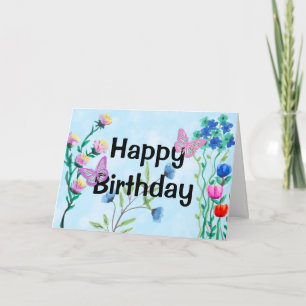 Butterflies and Flowers Happy Birthday Card