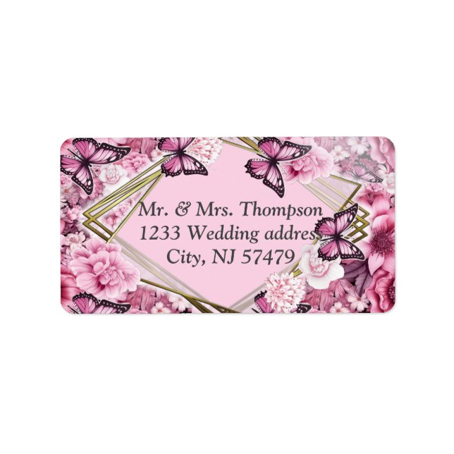 Butterflies and Flowers in varying shades of pink Label (Front)