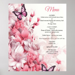 Butterflies and Flowers in varying shades of pink Poster