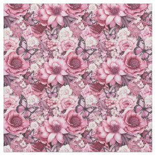 Butterflies and Flowers in varying shades of pinks Fabric