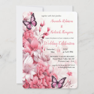 Butterflies and Flowers in varying shades of pinks Invitation
