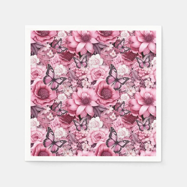 Butterflies and Flowers in varying shades of pinks Napkin (Front)