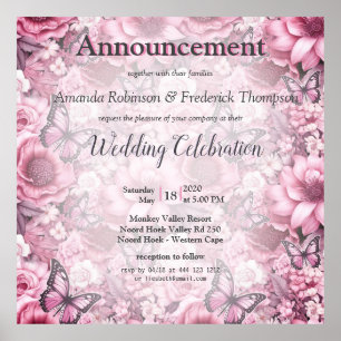 Butterflies and Flowers in varying shades of pinks Poster