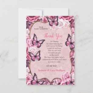 Butterflies and Flowers in varying shades of pinks RSVP Card