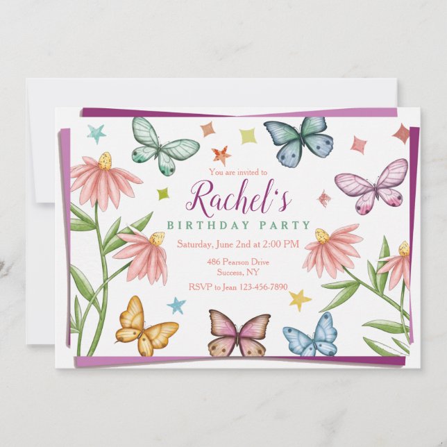 Butterflies and Flowers Invitation (Front)