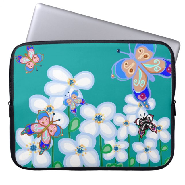 Butterflies and flowers laptop sleeve (Front)