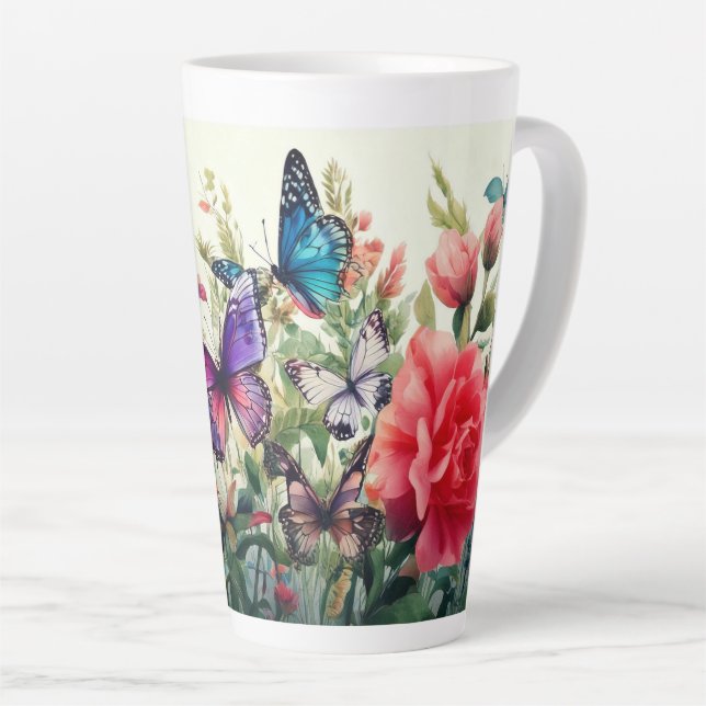 Butterflies and Flowers Latte Mug (Right Angle)