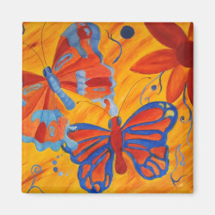 butterflies and flowers oil painting magnet