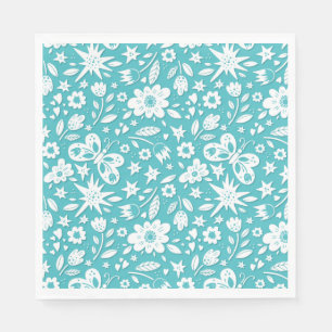 Butterflies And Flowers On Aqua Napkin