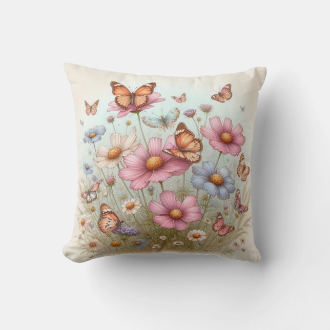 Butterflies and flowers on Throw Pillow (Front)