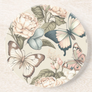 Butterflies and flowers pastel  coaster