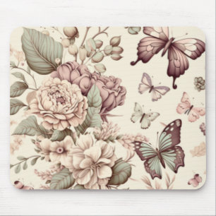 Butterflies and flowers pastel decor mouse mat