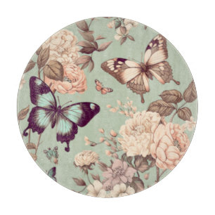 Butterflies and flowers pastel light green  cutting board