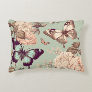 Butterflies and flowers pastel light green  decorative cushion