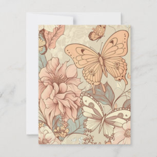 Butterflies and flowers pastel RSVP card