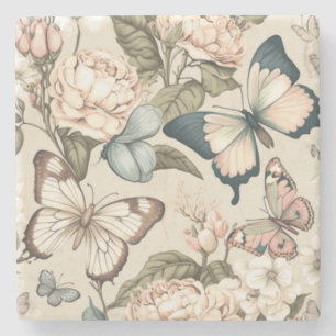 Butterflies and flowers pastel  stone coaster