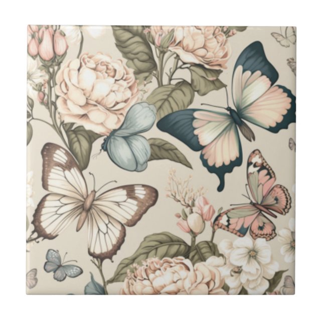 Butterflies and flowers pastel  tile (Front)