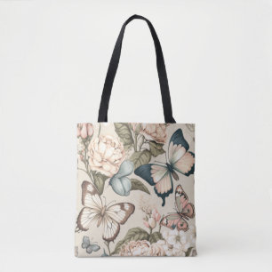 Butterflies and flowers pastel tote bag