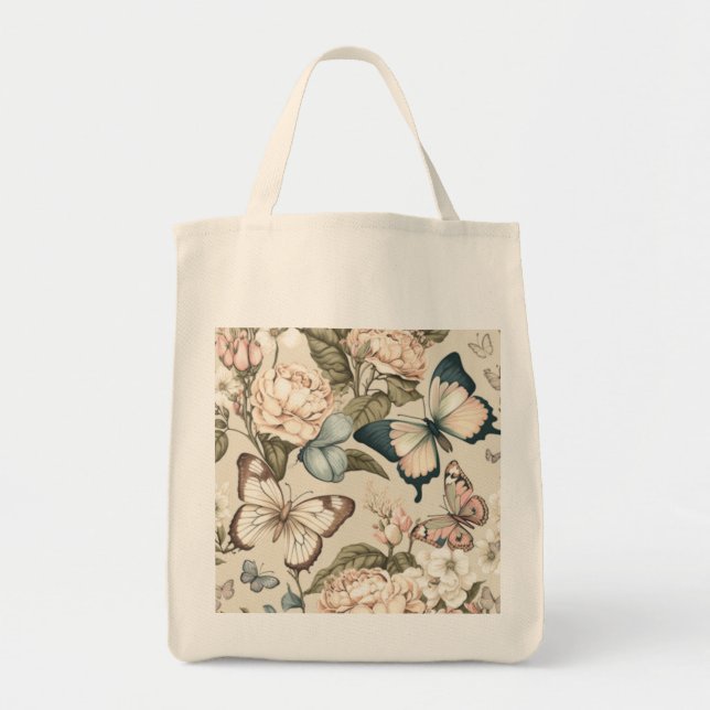 Butterflies and flowers pastel  tote bag (Front)