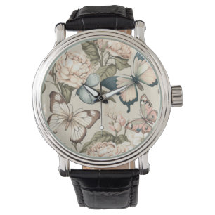 Butterflies and flowers pastel watch