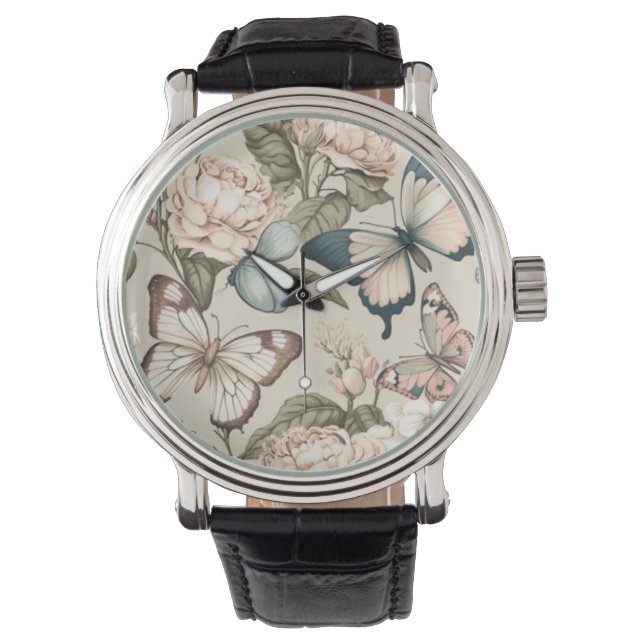 Butterflies and flowers pastel  watch (Front)