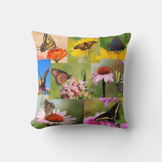 Butterflies and Flowers Photo Collage Cushion (Front)