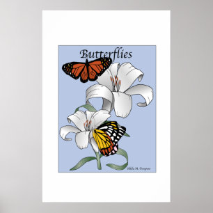 Butterflies and Flowers Poster