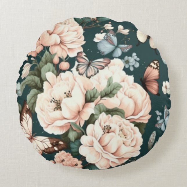 Butterflies and flowers  round cushion (Front)