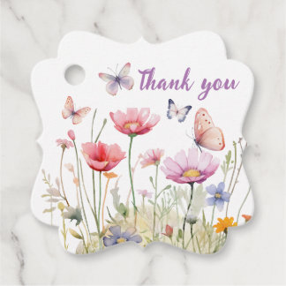 Butterflies and Flowers Scalloped Favour Tags