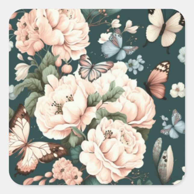 Butterflies and flowers  square sticker (Front)