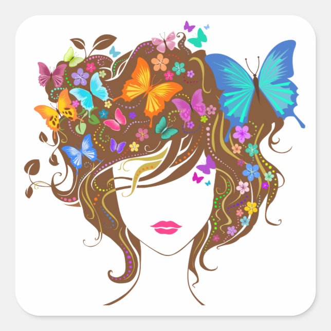 Butterflies and Flowers Square Sticker (Front)
